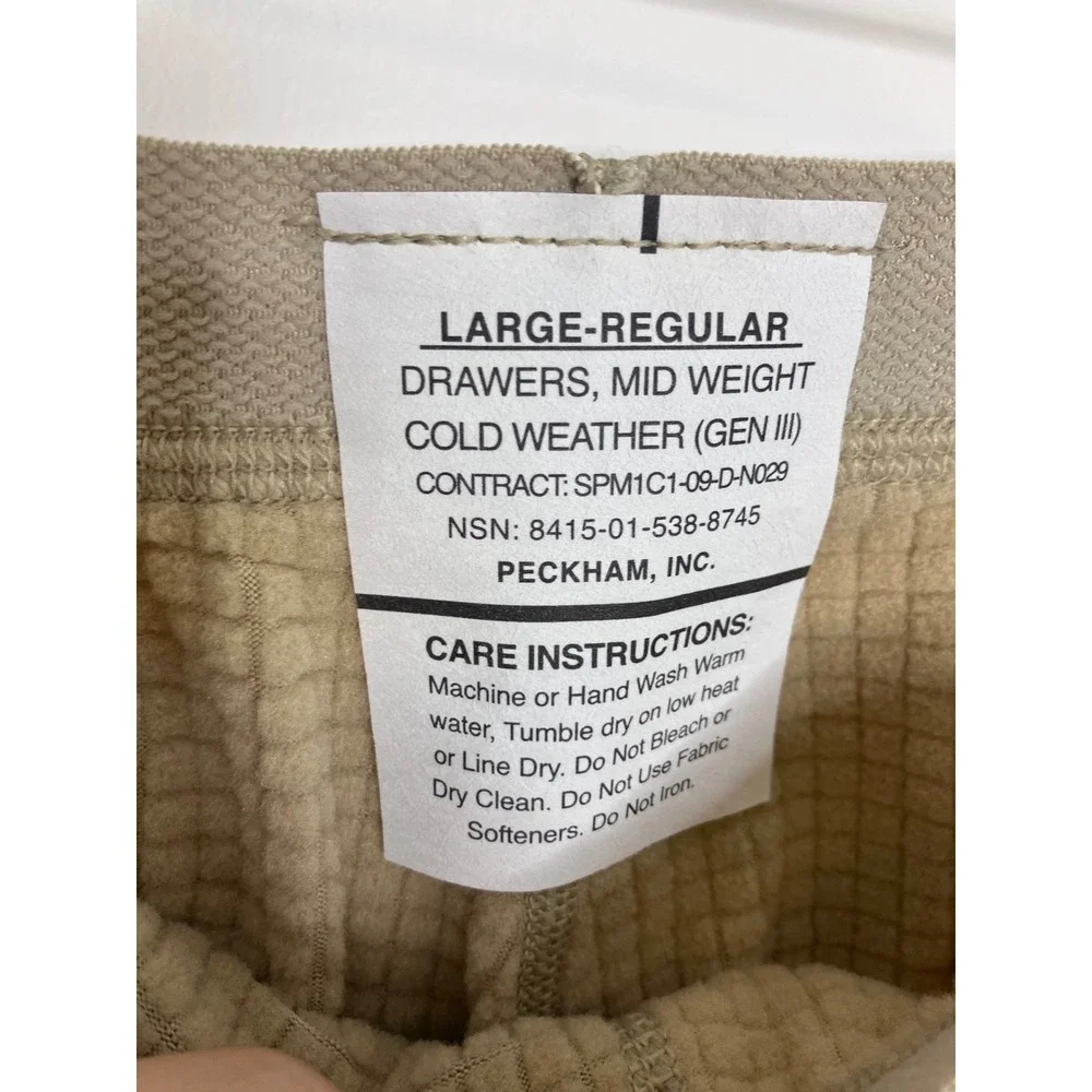 Peckham Military Base Layer Set Mens Large Tan Excellent Gen III Mid Weight Grid